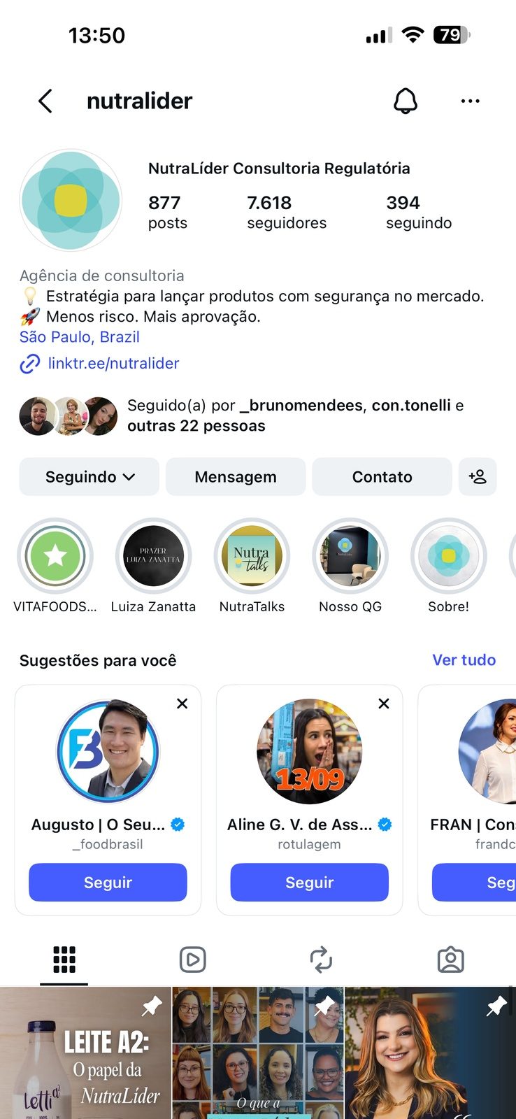Perfil da NutraLíder no Instagram